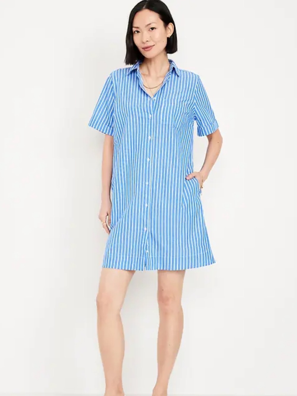 Blue Striped Button-Front Dress